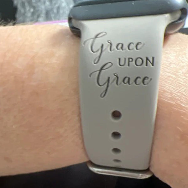 Grace Upon Grace Engraved Watch Strap Compatible with Apple Watch, Motivational Daily Reminder Watch Band