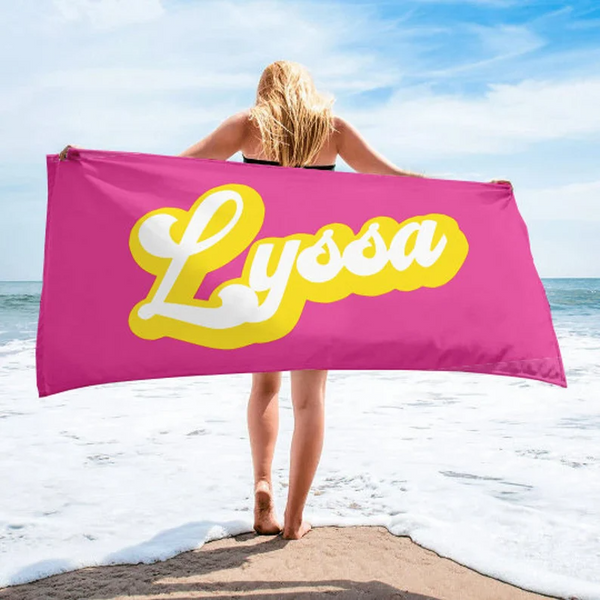 RETRO Style Personalized Beach Towel Personalized Name Bath Towel Custom Pool Towel Beach Towel With Name Outside Birthday Vacation Gift