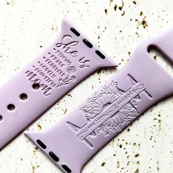 Custom Mother's Day Mom Sunflower Silicone Engraved Watch Band,Personalize Blessed Mom She is Mom watch band women,Funny gift for mom