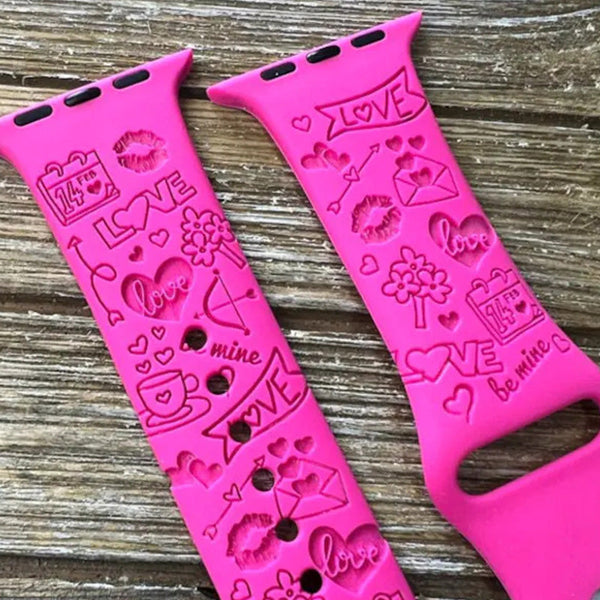 Valentine Hearts, Valentine??¡ê¡ès Day Silicone Watch Band Love Kisses Laser Engraved