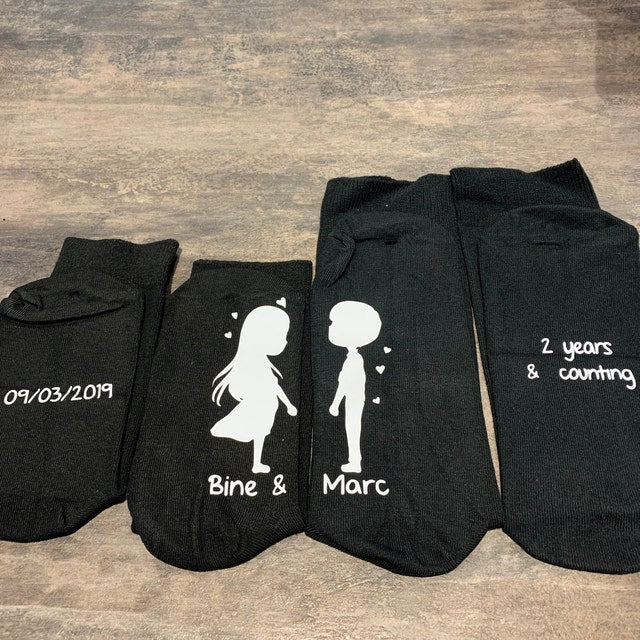 Cotton Anniversary Gift for Couples - His and Hers Personalised Name Socks