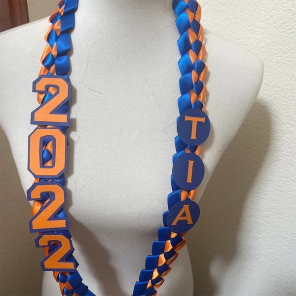 Handmade Class of 2024 2025Custom Colors Graduation 5/8" Double Faced Ribbon Lei with 2024 2025 and Name Topper