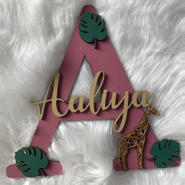 Personalised Jungle name sign. Bedroom door name sign