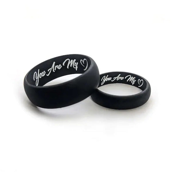 Personalized Silicone Wedding Ring His & Hers Custom Engraving All Sizes Available Any Text, Image or Symbol