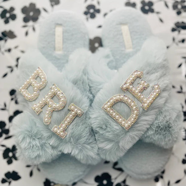 Faux Fur Bridal Slippers| I Do Slippers|Customized Slippers|Pearl Rhinestone Slippers