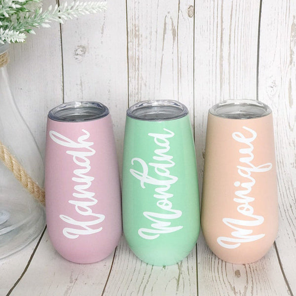 New Pastel Colour Insulated 6oz Wine Tumbler Cup/ Bridal Gift Cups/ Gifts for Bridesmaids/Bride To Be