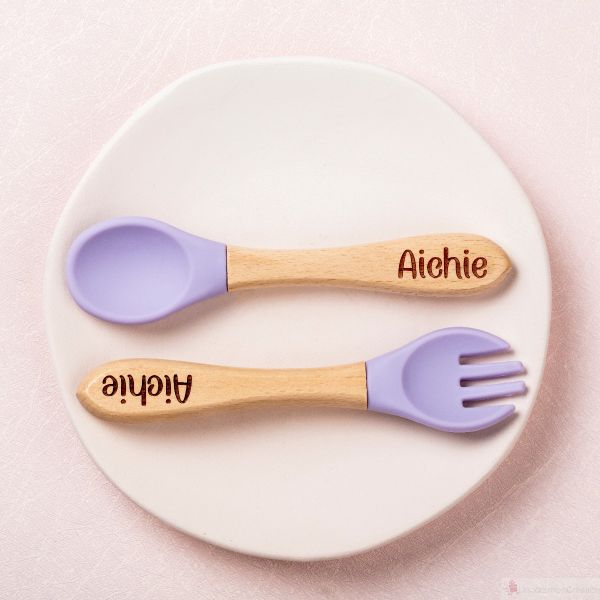 Personalized Engraved Silicone Spoon and Fork for Baby