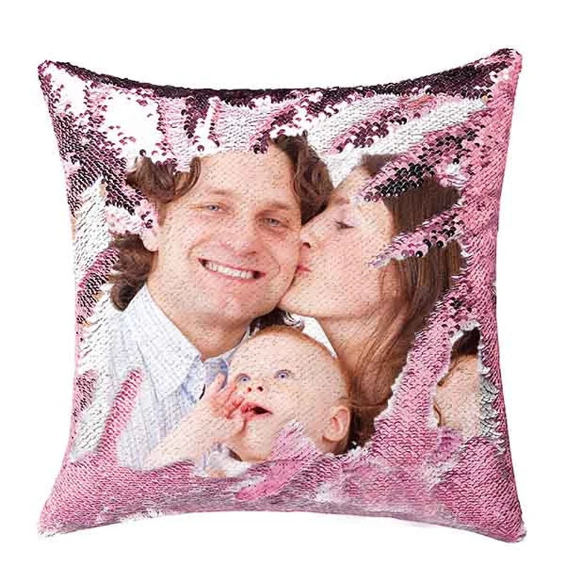 Custom Sequin Throw Pillow with Photo-Comfy Satin Cushion Covers