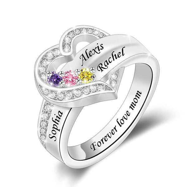 Engraved Heart Birthstone Ring Birthstone Ring with Kids' Names Customized 1-8 Names Ring