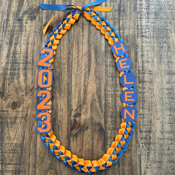 Handmade Class of 2024 2025Custom Colors Graduation 5/8" Double Faced Ribbon Lei with 2024 2025 and Name Topper