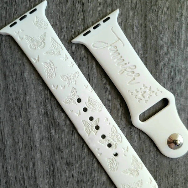 Butterfly + name Engraved Watch Band compatible for the "A" Smartwatch butterfly Inspired