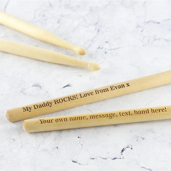 Pair of Custom Engraved Drum Sticks - Any name, Any Message, Personalised, Birthday, Best Man, Musician 5A Size