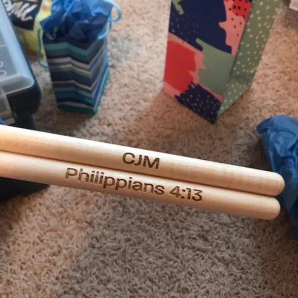 Pair of Custom Engraved Drum Sticks - Any name, Any Message, Personalised, Birthday, Best Man, Musician 5A Size