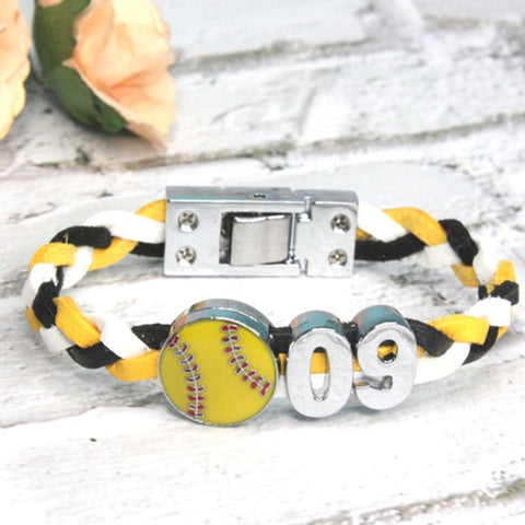 Custom Leather Softball Bracelets with Jersey Numbers, Softball Jewelry, Selected Colors, Softball Team Bracelets, Other Sports Available