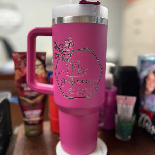 Personalized Engraved 40 oz Dishwasher Safe Tumbler | Cup with Handle