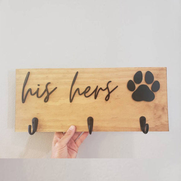 His Hers Dog Key Holder | Personalized Key Holder | Dog Lover Gift | Dog Decor | Housewarming Gift for Couple | Dog Leash Holder For Wall