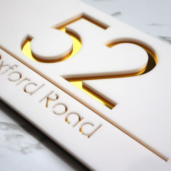 Laser Cut Matt Black & Gold Mirror Personalised Door Numbers Personalised Laser 3d Number