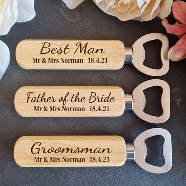 Personalised Wooden Bottle Opener Gift, Engraved Wedding Gift for Best man, Father of the Bride, Usher Groomsman