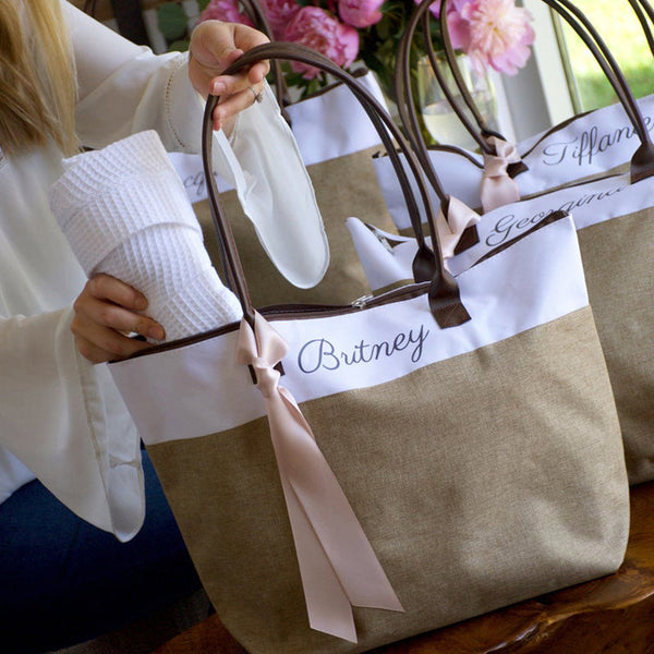 Bridesmaid Tote . Personalized Bridesmaid Gift Bags. Custom Name Bag. Zipper Tote