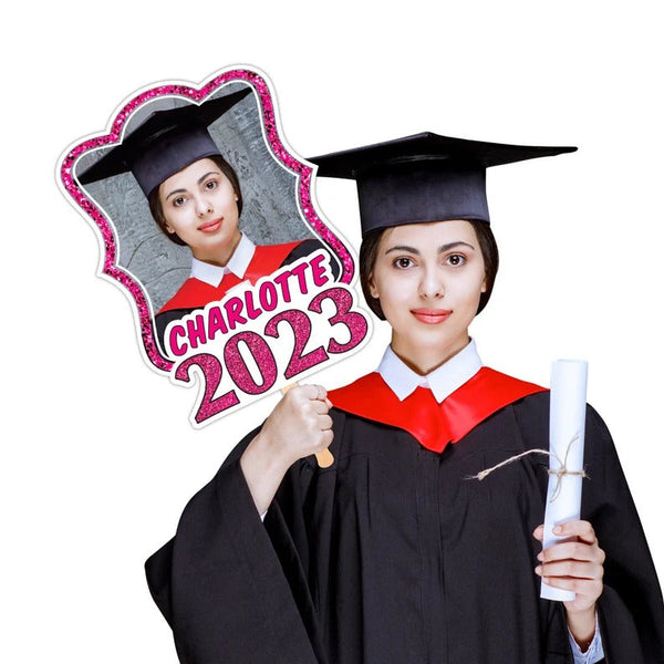 Custom Face Fans With Wooden Handle, Graduation Head, Graduation Face Fans, Class of 2024 Head Fans, Graduation Faces on a Stick