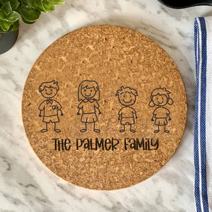 Custom Personalized Family Trivet | Cork Hot Plate | Hot Pad | Housewarming Gift | Birthday Present