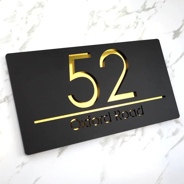 Laser Cut Matt White & Gold Mirror Floating House Number Signs Door Address