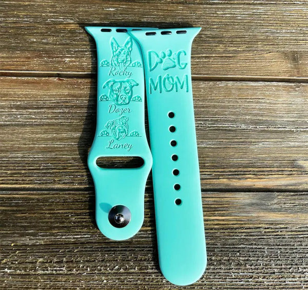 Dog Breeds Engraved Silicone Watch Band Personalized Dog Names Paw Prints Dog Mom