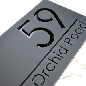 Laser Cut Matt Dark Gray Anthracite & Black Mirror Floating House Sign