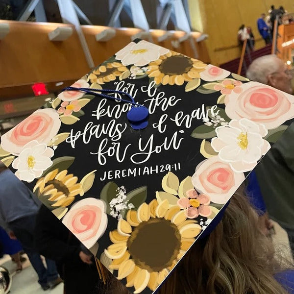 Customizable Floral Grad Cap Topper self-adhesive Sunflower Florals