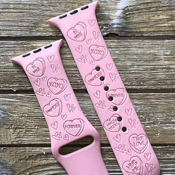 Valentine Hearts, Valentine??¡ê¡ès Day Silicone Watch Band Love Kisses Laser Engraved