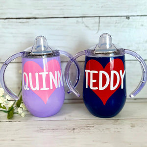 Heart Sippy Cup, Stainless Steel Toddler Cup, Training Cup, Personalized Sippy, Daycare, Preschool, Toddler Gift, Custom Love Cup