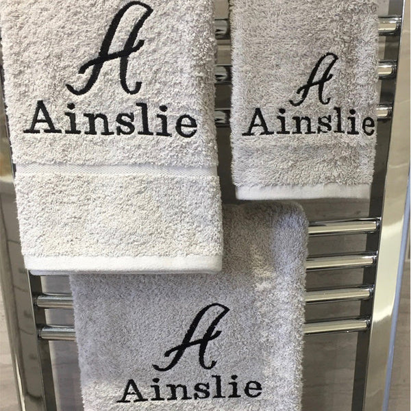 Simple Script Monogram Towels,  Embroidered Bath, Hand and Face Cloths, Personalized Face Cloths Hand and Bath towels