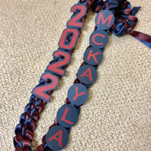 Handmade Class of 2024 2025Custom Colors Graduation 5/8" Double Faced Ribbon Lei with 2024 2025 and Name Topper