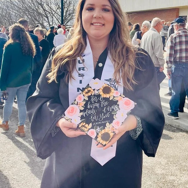 Customizable Floral Grad Cap Topper self-adhesive Sunflower Florals