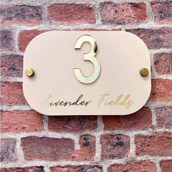 House Number Sign, Round edge personalised standoff plaque, mirror door number