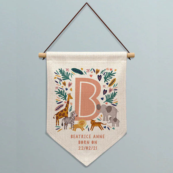 Animal Initial Personalised Banner. Personalised Nursery Banner