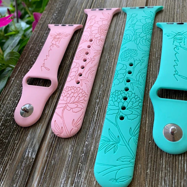 Bee Kind Floral Engraved Watch Band Compatible With Apple Watch Bands