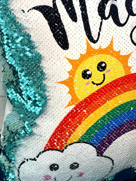 Rainbow Clouds & Sunshine "Mermaid" Pillow- Sequin Flip Pillow