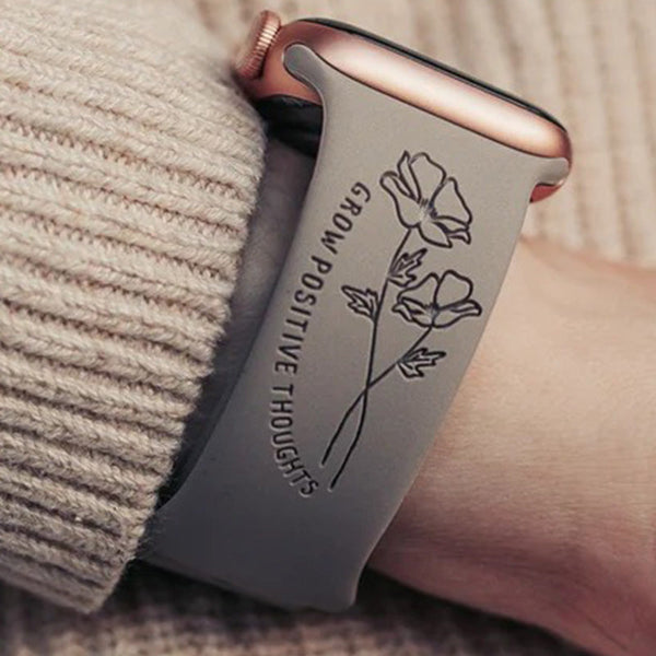 Grow Positive Thoughts Engraved Watch Strap Compatible with Apple Watch, Mother's Day Gift, Mom Gift