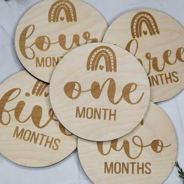 Baby Monthly Milestone Markers, Rainbow Wood Milestone Disc