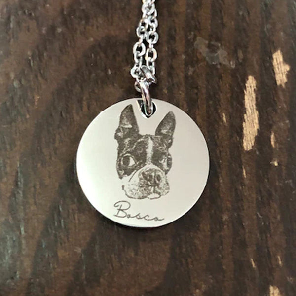 Custom Dog Portrait Necklace Keychain with Name   Dog Picture Necklace Keychain  Round Dog Necklace Keychain