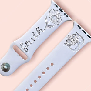 Faith Sunflower Monogram Print Engraved Watch Strap