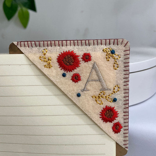 Hand Embroidered Custom Bookmark - Personalized Hand Embroidered Corner Bookmark