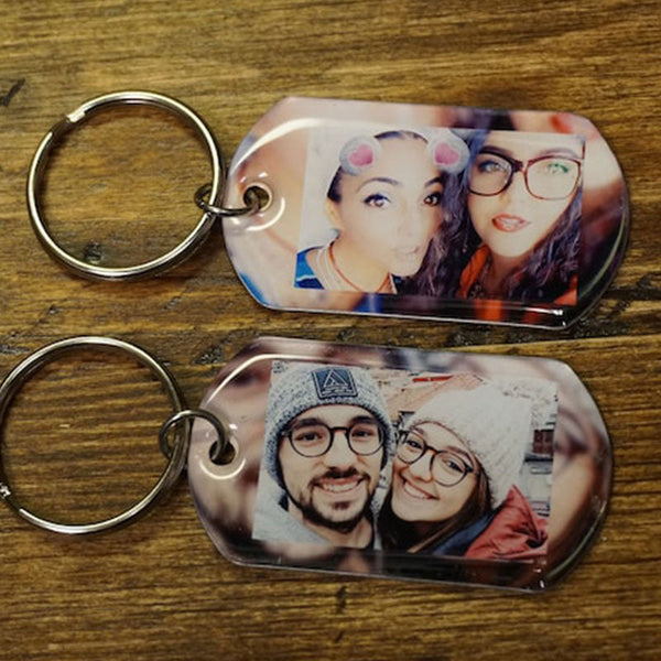 2 photo keychains, personalized photo keychains, custom photo keychains for your lover, friends and family