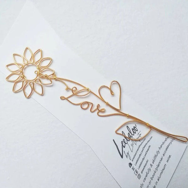 Sunflower and Heart Wire Name, Wire Name Bookmark