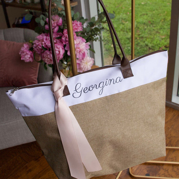 Bridesmaid Tote . Personalized Bridesmaid Gift Bags. Custom Name Bag. Zipper Tote