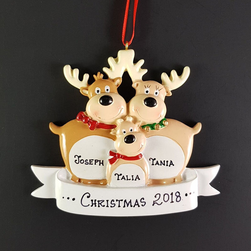 Personalized Reindeer Family Ornament Custom Handwritten Names