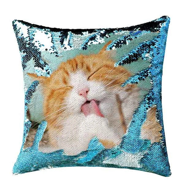 Custom Sequin Throw Pillow with Photo-Comfy Satin Cushion Covers