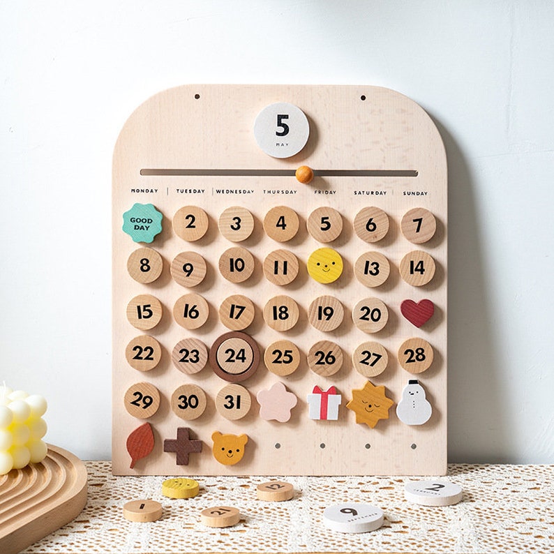 Natural Wooden Calendar-Perpetual Calendar | Home Calendar | Montessori Calendar