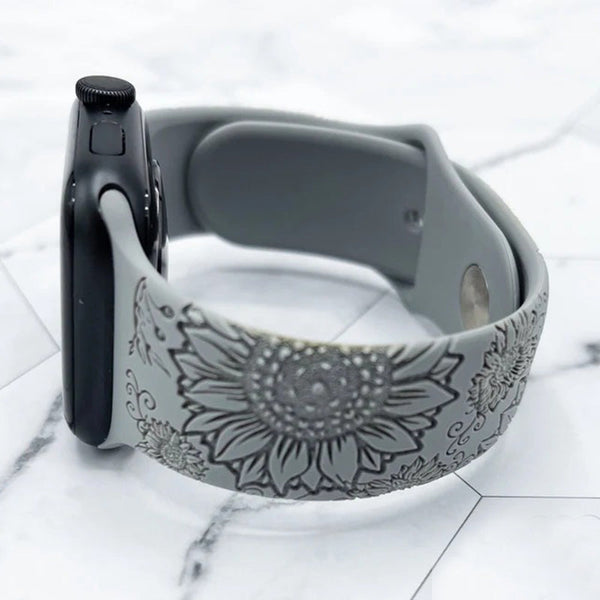 Sunflower Apple Watch Band, Floral Laser Engraved iWatch Band